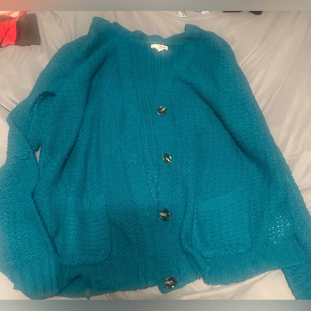 Teal Bongo Buttoned Cardigan